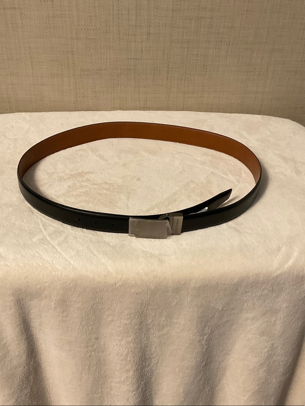 SwissGear Black and Brown Reversible Leather Belt with Silver Buckle